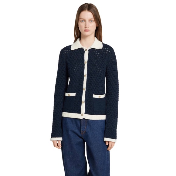 New Gucci 2025 GG Logo Monogram Fine cotton crochet cardigan in Navy M - Picture 7 of 7